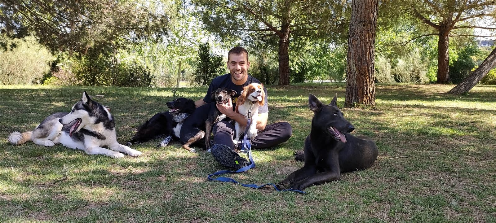 Gonzalo junto a varios perros del Club Urbedog en el parque